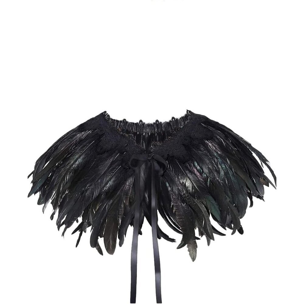Women's Real Nature Feather Shrug Cape Lace Shawl Collar Witch Cosplay Costumes